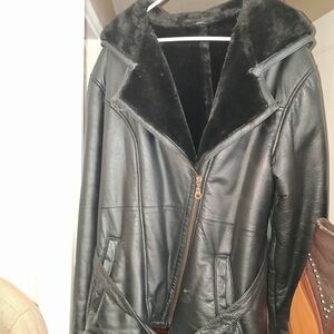 Wilsons Leather Black Bomber Jacket with Plush Collar